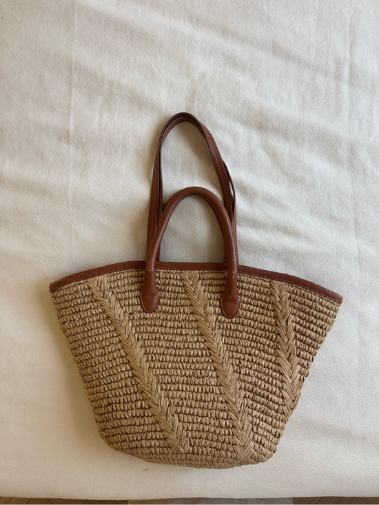 & Other Stories Handbags - & Other Stories Natural Straw Tote with Brown Leather Trim and Handles